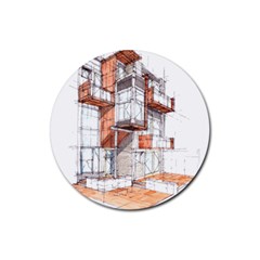 Rag Flats Onion Flats Llc Architecture Drawing Graffiti Architecture Rubber Round Coaster (4 pack) 