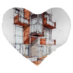 Rag Flats Onion Flats Llc Architecture Drawing Graffiti Architecture Large 19  Premium Heart Shape Cushions