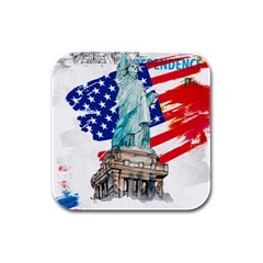 Statue Of Liberty Independence Day Poster Art Rubber Square Coaster (4 pack) 