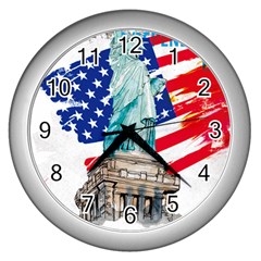 Statue Of Liberty Independence Day Poster Art Wall Clock (Silver)