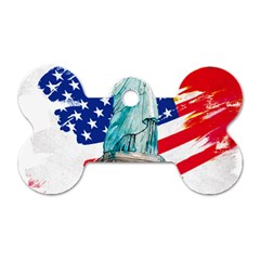 Statue Of Liberty Independence Day Poster Art Dog Tag Bone (Two Sides)