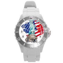 Statue Of Liberty Independence Day Poster Art Round Plastic Sport Watch (L)