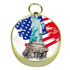 Statue Of Liberty Independence Day Poster Art Gold Compasses