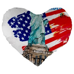 Statue Of Liberty Independence Day Poster Art Large 19  Premium Flano Heart Shape Cushions