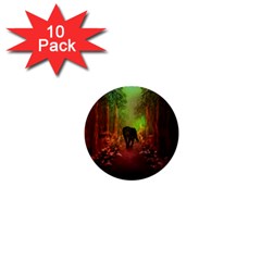 The Lonely Wolf In The Night 1  Mini Buttons (10 Pack)  by FantasyWorld7