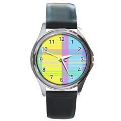 Easter Background Easter Plaid Round Metal Watch