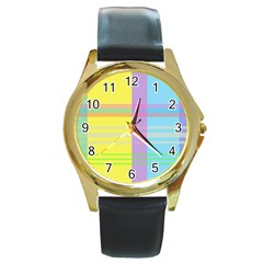 Easter Background Easter Plaid Round Gold Metal Watch
