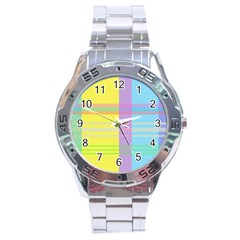 Easter Background Easter Plaid Stainless Steel Analogue Watch