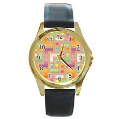 Abstract Background Colorful Round Gold Metal Watch by Simbadda