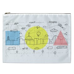 Urban City Skyline Sketch Cosmetic Bag (xxl) by Simbadda