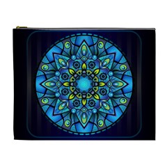 Mandala Blue Abstract Circle Cosmetic Bag (xl) by Simbadda