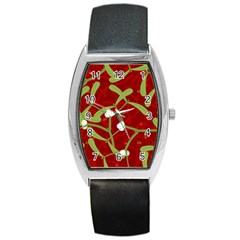 Mistletoe Christmas Texture Advent Barrel Style Metal Watch by Simbadda