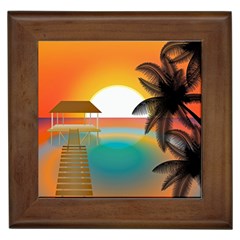 Sunset Beach Beach Palm Ocean Framed Tiles by Simbadda