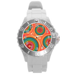 Background Texture Mosaic Round Plastic Sport Watch (l) by Simbadda