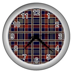 Plaid Tartan Scottish Navy Gold Wall Clock (silver)