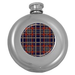 Plaid Tartan Scottish Navy Gold Round Hip Flask (5 Oz)