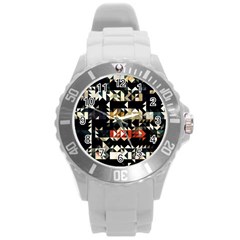 Art Design Color Banner Wallpaper Round Plastic Sport Watch (l)