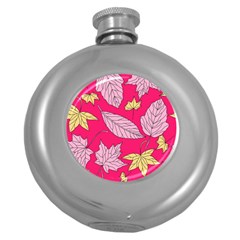 Autumn Dried Leaves Dry Nature Round Hip Flask (5 Oz)