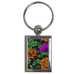 Floral Background Drawing Key Chain (Rectangle)