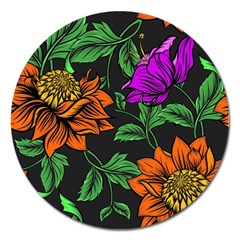 Floral Background Drawing Magnet 5  (Round)