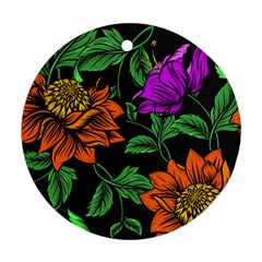 Floral Background Drawing Round Ornament (Two Sides)