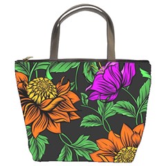 Floral Background Drawing Bucket Bag