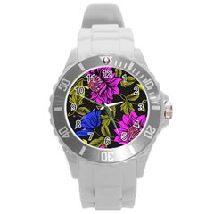Botany Floral Flower Plant Petals Round Plastic Sport Watch (l) by Simbadda