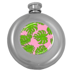 Leaves Tropical Plant Green Garden Round Hip Flask (5 Oz)