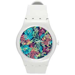 Leaves Tropical Picture Plant Round Plastic Sport Watch (m) by Simbadda