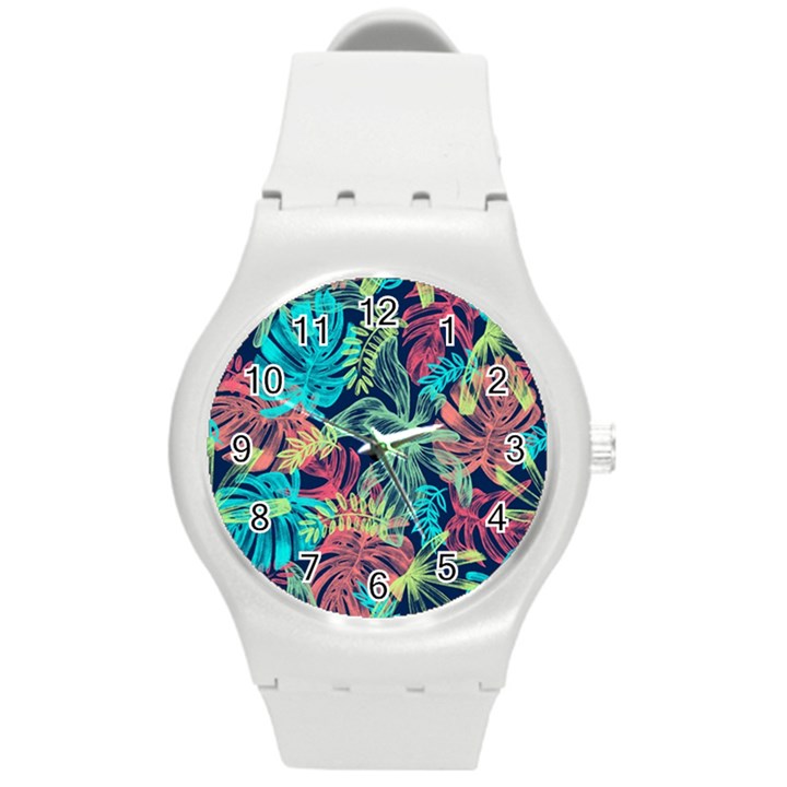 Leaves Tropical Picture Plant Round Plastic Sport Watch (M)