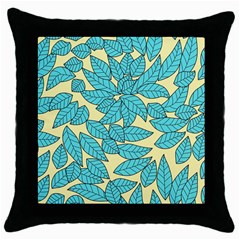 Leaves Dried Leaves Stamping Blue Yellow Throw Pillow Case (black) by Simbadda