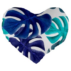 Leaves Tropical Blue Green Nature Large 19  Premium Heart Shape Cushions by Simbadda