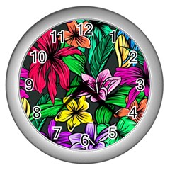 Hibiscus Flower Plant Tropical Wall Clock (silver) by Simbadda