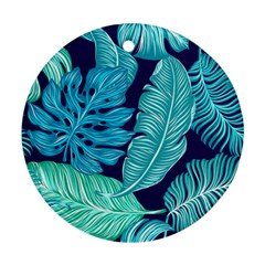 Tropical Greens Leaves Design Round Ornament (two Sides)