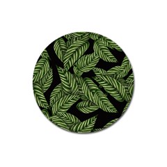 Leaves Black Background Pattern Magnet 3  (round) by Simbadda