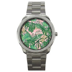 Tropical Greens Leaves Design Sport Metal Watch by Simbadda