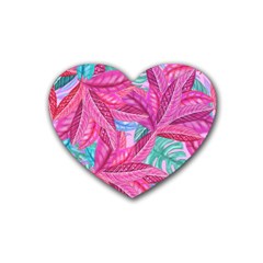 Leaves Tropical Reason Stamping Heart Coaster (4 Pack)  by Simbadda