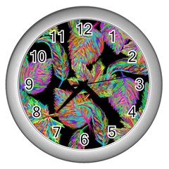 Autumn Pattern Dried Leaves Wall Clock (silver)