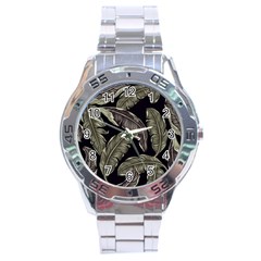 Jungle Leaves Tropical Pattern Stainless Steel Analogue Watch by Simbadda