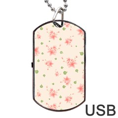 Pink Flowers Pattern Spring Nature Dog Tag Usb Flash (one Side) by TeesDeck