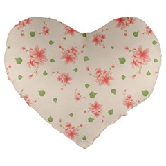 Pink Flowers Pattern Spring Nature Large 19  Premium Flano Heart Shape Cushions by TeesDeck