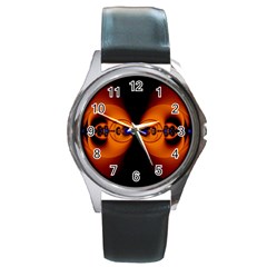 Abstract Artwork Fractal Background Black Orange Round Metal Watch