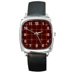 Background Pattern Design Geometric Brown Square Metal Watch