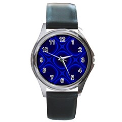 Abstract Background Design Blue Black Round Metal Watch