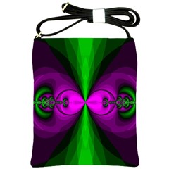 Abstract Artwork Fractal Background Green Purple Shoulder Sling Bag by Sudhe