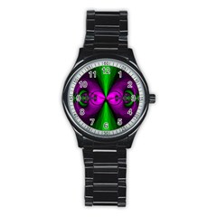 Abstract Artwork Fractal Background Green Purple Stainless Steel Round Watch