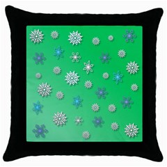 Snowflakes Winter Christmas Green Throw Pillow Case (black) by HermanTelo