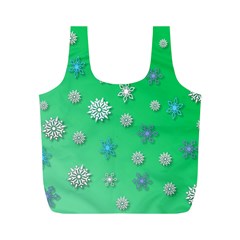 Snowflakes Winter Christmas Green Full Print Recycle Bag (m)