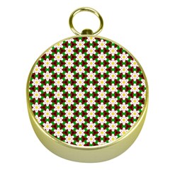 Pattern Flowers White Green Gold Compasses