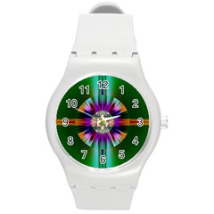 Abstract Art Fractal Creative Green Round Plastic Sport Watch (M)